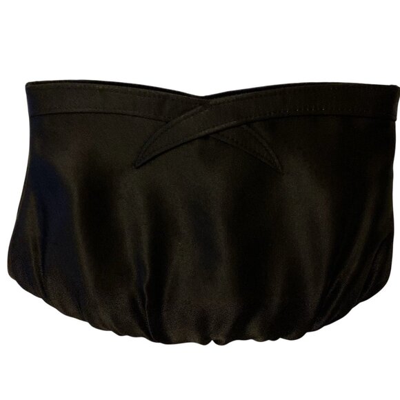 Black Satin Clutch Crossbody Strap Evening Bag Shoulder Womens Self Trim Accent - Picture 1 of 8